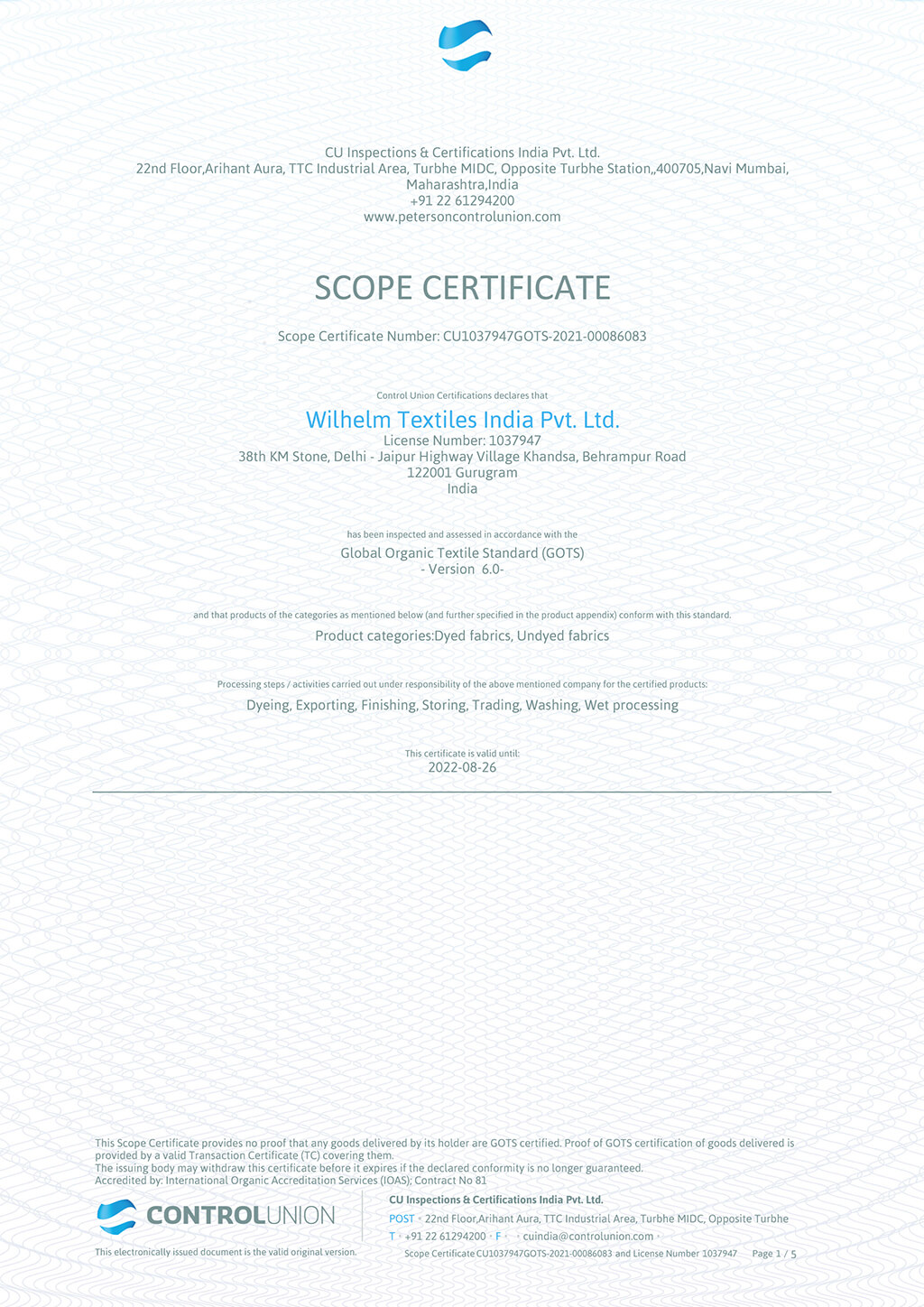 GOTS Scope Certificate